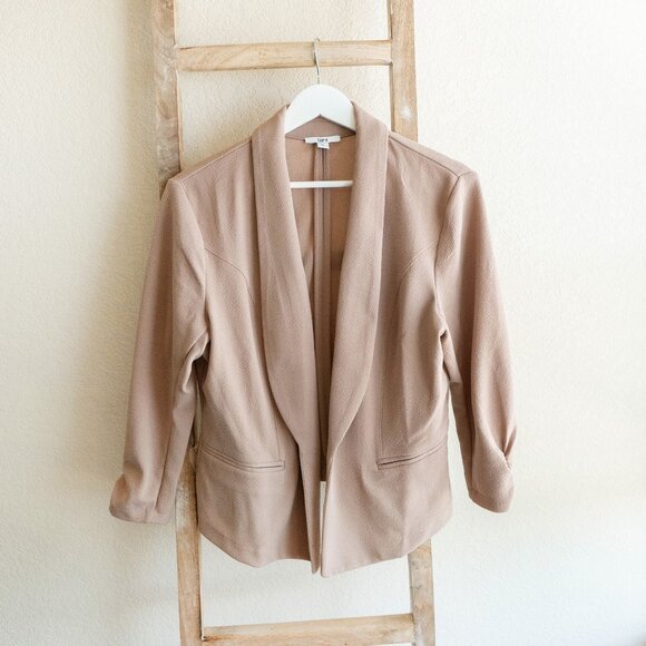Bar III Jackets & Blazers - Bar III Size Petite Large Tan Warm Ginger Open Front Jacket with Ruched Sleeves